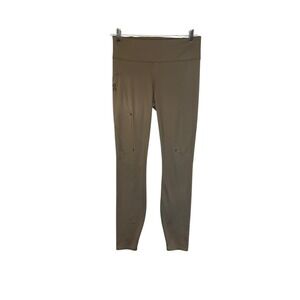ON Running Performance Tights Women's Size M Khaki Pockets Zip Back Athletic